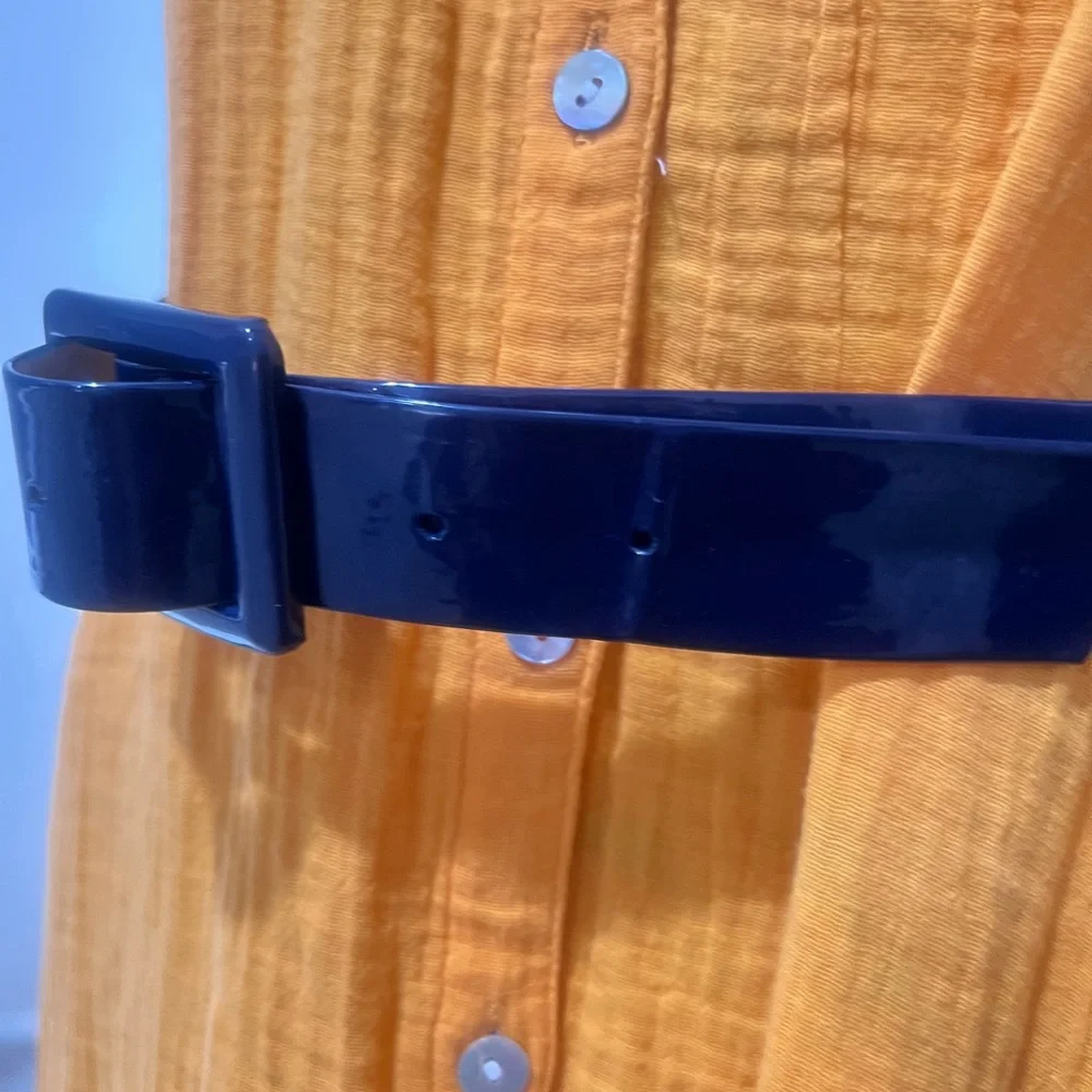 Vintage 80s Women’s Blue Patent Leather High Waist Rectangle Buckle Fashion Belt